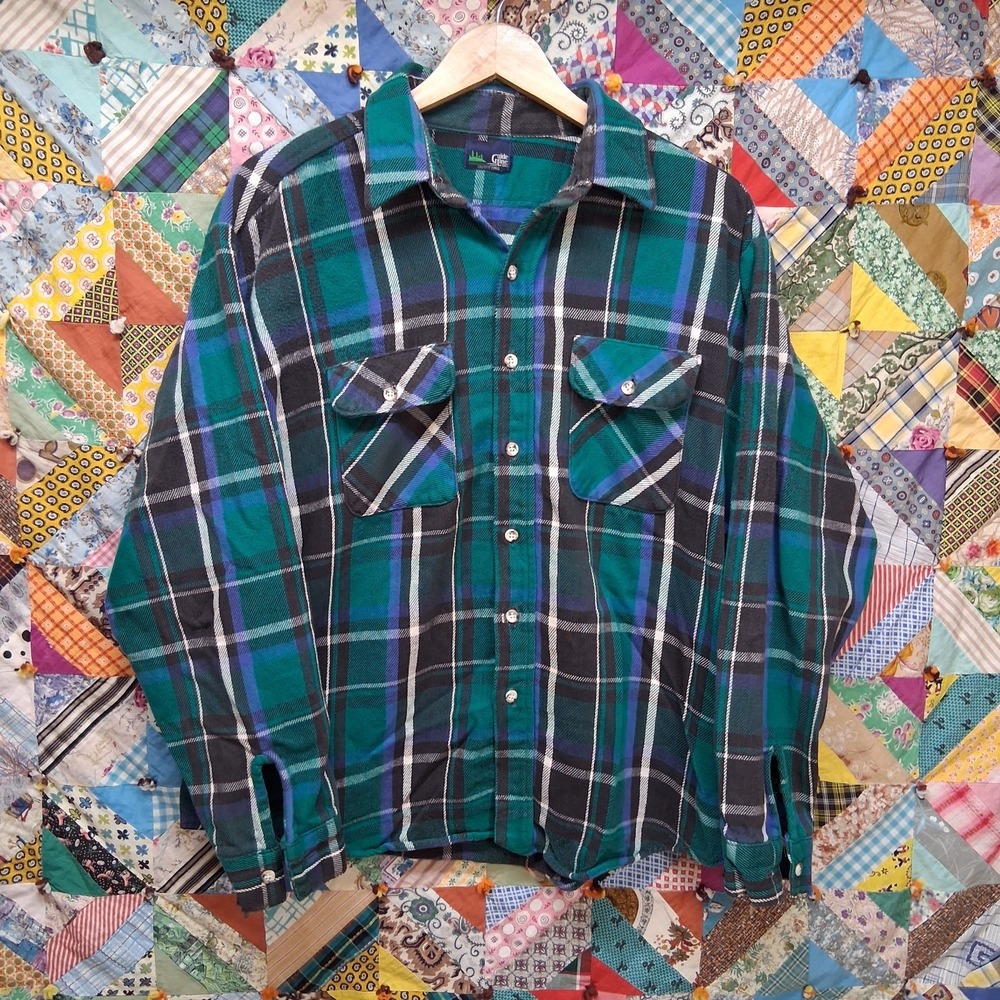 Vintage Guide Line Outfitting Heavyweight Flannel Shirt Size XL Green Plaid
